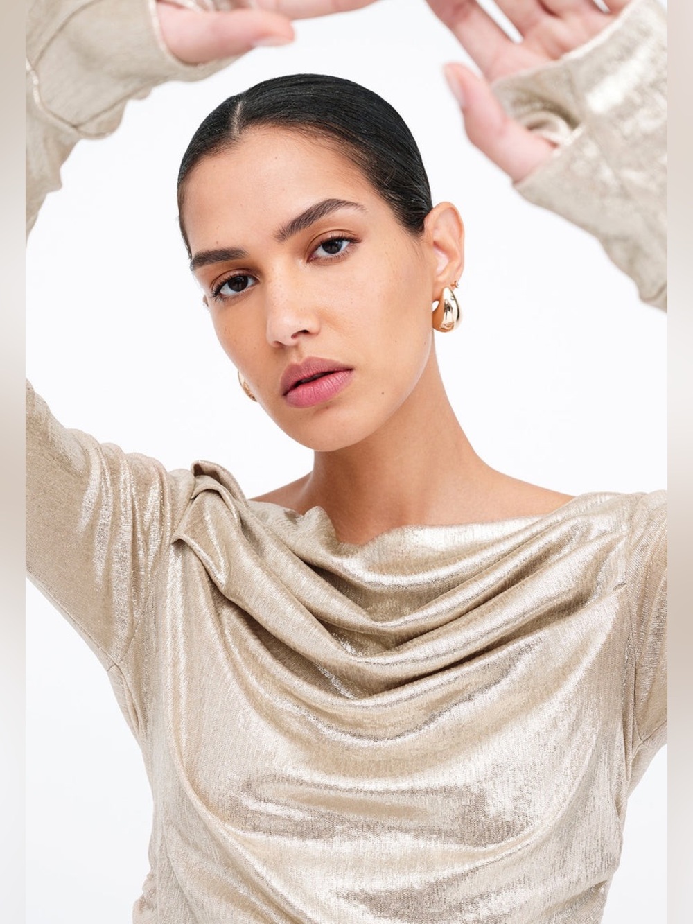 Marcella NYC Cooper Sparkly Lurex Long Sleeve Boatneck Top Stardust Size XS - Picture 3 of 15